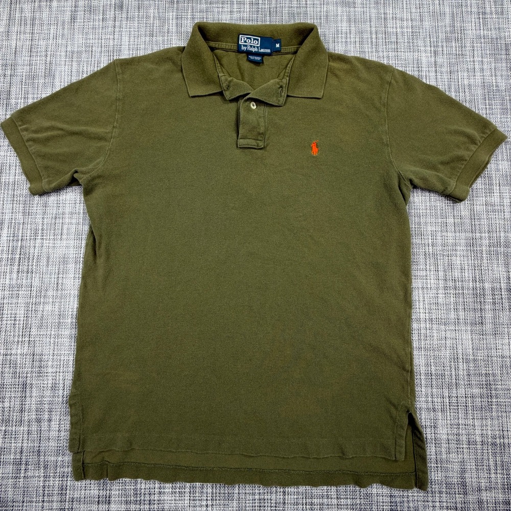 Polo Ralph Lauren Mens Polo Shirt Olive Green 100% Cotton Short Sleeve Size M